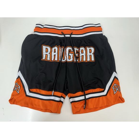 RawGear Mens Shorts Size Medium Black Orange Front Embroidered Drawstring - Picture 1 of 11